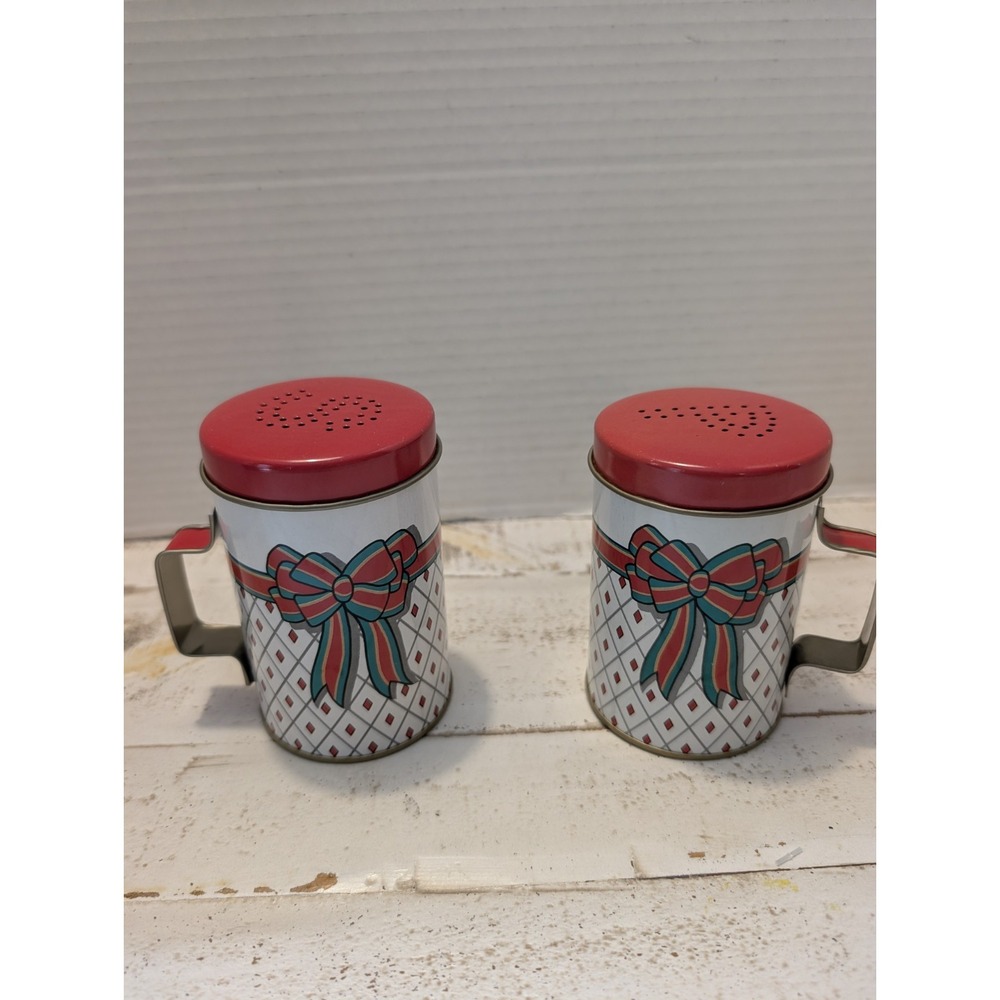 Vintage Tin Christmas Bow Salt & Pepper Shakers